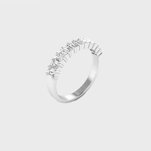 Anillo de media eternidad con diamantes de corte esmeralda de 0.85 quilates, oro de 14k, diamantes cultivados en laboratorio, color D, VVS, engaste de puntas, banda de boda para mujer - Product Image 2