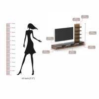 Meuble TV mural design moderne Primax, design exclusif, en bois brut, avec étagères pour livres et unité de présentation décorative.