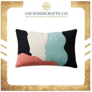 Housse de coussin rectangulaire géométrique abstraite moderne, broderie artisanale, décoration intérieure, noir, blanc, turquoise, corail, prix de gros - Product Image 2