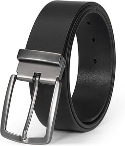 Ceinture en cuir de vachette noir formel avec boucle à ardillon rectangulaire, quincaillerie en acier durable, design robuste - Product Image 4