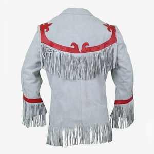 <b>Real</b> <b>Leather</b> Beige Suede Raw Fringe Windproof Eco-Friendly Quick Dry Solid Motorcycle <b>Jacket</b> Full Sleeve Winter Wear - Product Image 2