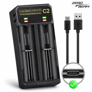 Chargeur de batterie Li-Ion NiMH 18650 21700 avec entrée USB C ZEROBEAM double baie 1A x2 pour cellules 26650 avec indicateur LED - Product Image 1