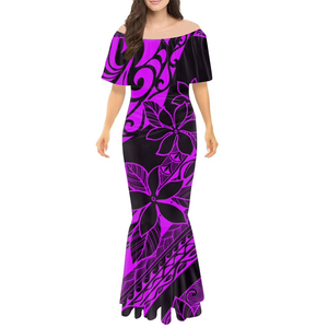 Vestido de sirena ajustado con estampado polinesio tradicional samoano, diseño personalizado, sin hombros, vestidos Puletasi para mujer - Product Image 3