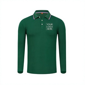 <b>Men's</b> <b>Green</b> Long Sleeve <b>Polo</b> <b>Shirt</b> Cotton Knitted Breathable Custom Logo Embroidery Casual Wear - Product Image 2