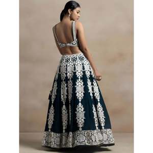Glamorous Dark Green Embroidered Georgette <b>Wedding</b> Lehenga Choli - Product Image 3