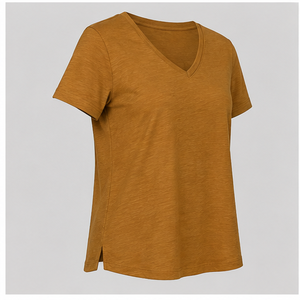 เสื้อยืดผู้หญิงคอวีแขนสั้นทรงหลวมสีเหลืองดิน WTS-0102 - Product Image 4