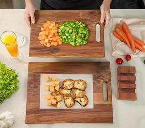 Planche à découper rectangulaire en bois d'acacia de qualité supérieure avec rainure pour les jus, épaisse, durable, compatible couteaux, idéale pour la préparation et le service - Product Image 5