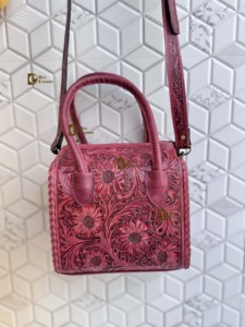 New Trending Hand Tooled Carving Leather Speedy Handbag Gypsy <b>Boho</b> Shoulder Handmade Western Pink Colour Stylish Multi Uses <b>Bag</b> - Product Image 1