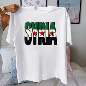 Camiseta de Mujer con Estampado de la Bandera de Siria, Tejida Informal, 100% Algodón, Corte Cómodo - Product Image 2