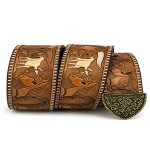 Cinturón de Cuero Estilo Western con Diseño Animal Grabado a Mano y Hebilla de Cobre de Diseño, Estilo Casual Vintage - Product Image 1