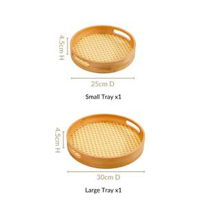 Handmade Bamboo Serving Tray Round Rattan Inlay Tray with Handles for Home <b>Kitchen</b> - Product Image 5