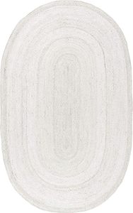 Alfombra ovalada blanca de yute para interiores, de fibra natural sostenible, para comedor, dormitorio, entrada. - Product Image 2