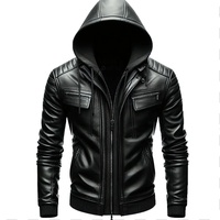 Blouson de motard en cuir véritable noir pour homme, style universitaire, avec capuche amovible, épaulettes rembourrées, OEM