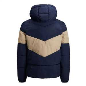 Blouson matelassé pour homme à blocs de couleur, à capuche, fermeture éclair, coupe-vent, en polyester épais, vêtement d'extérieur décontracté d'hiver, manches classiques - Product Image 4