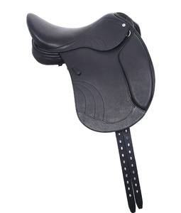 Silla de Doma Inglesa de Cuero Negro con Estructura de Madera, Herrajes Niquelados, Correas de Estribo Ajustables, Equipo de Equitación Cómodo - Product Image 1