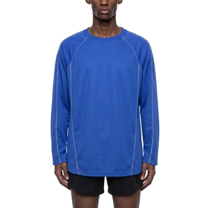 Men Royal Blue Long Sleeve Crew Neck Mesh Panel Running Training <b>Top</b> <b>Raglan</b> Sleeve Sports Wholesale Tee - Product Image 1