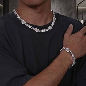 Collier en argent 925 avec diamants Moissanite VVS, style Hip Hop, passe le testeur de diamants, chaîne cubaine en forme de cœur, pour unisexe - Product Image 5