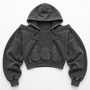 Custom <b>Black</b> Cropped Hoodie <b>Women's</b> Oversized Pullover Hooded Sweatshirt Streetwear Cotton <b>Fleece</b> ONEAPEX Fashion Wholesale Fits - Product Image 4