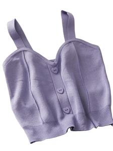 Tops cortos de punto para mujer Y2K, bonitos botones con cuello en V, sin mangas, con tirantes, Tops cortos sexis para mujer, verano 2025 - Product Image 6