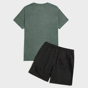 Meilleures ventes : Ensemble décontracté d'été pour hommes, respirant, 100 % coton, avec logo personnalisé imprimé, t-shirt et short deux pièces, vente en gros - Product Image 2