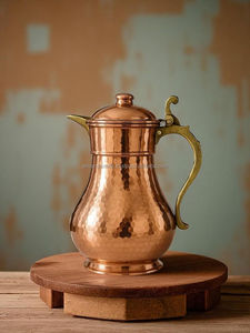 Pichet en cuivre martelé traditionnel avec revêtement en étain, poignée à motif festonné et bec verseur ouvert - Artisanat Ali, Vente directe usine B2B - Product Image 2