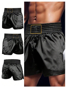 Muay Thai shorts high quality satin fabric custom design breathable lightweight gym training shorts <b>elastic</b> waistband men women - Product Image 2