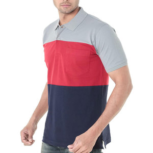 <b>Men's</b> Eco-Friendly 100% Cotton Color Blocked for <b>Shirt</b> Short Sleeve Knitted Breathable Casual Gray Red Navy Blue - Product Image 2