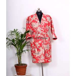 Robe kimono pour femmes en coton 100% pur à imprimé floral de luxe avec manches trois quarts, tissu doux et respirant pour l'hiver - Product Image 5