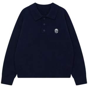 Suéter Polo de Punto para Hombre, Manga Larga, Color Azul Marino, Cuello con Botones, Textura Suave, Estilo Casual, Invierno, Mezcla de Algodón, OEM - Product Image 1