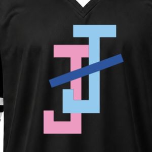 Camiseta Deportiva Negra JJ con Cuello en V Bordado, Manga Corta, Franja Blanca, Uniforme Ligero para Equipo Deportivo - Product Image 4
