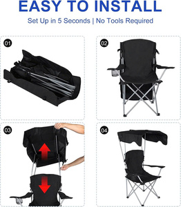 Modern Portable Stainless Steel <b>Folding</b> Camping <b>Chair</b> Canopy Cup Holder for <b>Beach</b> Picnic Garden Fishing Outdoor Furniture Use - Product Image 3