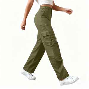 Women’s Wide Leg <b>Cargo</b> Pants Washed Lightweight <b>Stretch</b> Elastic Waist Multi Pocket Loose Fit Casual Solid Color Trousers - Product Image 4