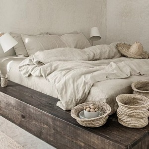 Parure de lit en lin pur 100% délavé avec fermeture boutonnée, comprenant 1 housse de couette et 2 taies d'oreiller, style simple - Product Image 3