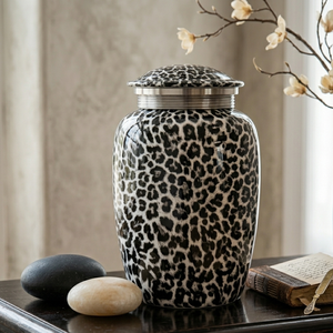 โกศบรรจุอัฐิโลหะลายเสือดาวสีดำ สำหรับผู้ใหญ่ พร้อมถุงกำมะหยี่ - Product Image 3