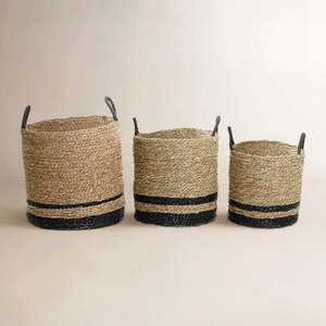 ชุดตะกร้าเก็บของสานจากหญ้าทะเล 2 สี 3 ใบ พร้อมหูหิ้ว ตะกร้าเก็บของทำมือ ขายส่ง เป็นมิตรกับสิ่งแวดล้อม ผลิตในเวียดนาม - Product Image 2