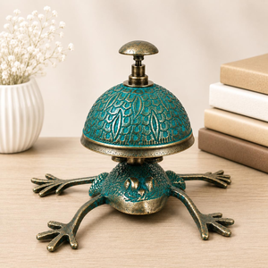 <b>Brass</b> Frog Table <b>Bell</b> Animal Shaped Call Chime Decorative Counter Accent for Restaurant Cafe Hotel Home Office - Product Image 1