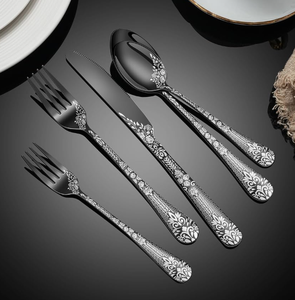 Ensemble de vaisselle en acier inoxydable de qualité supérieure, motif en relief, ustensiles texturés, cuillère, fourchette, couteau de cuisine - Product Image 3