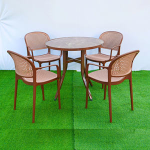 The Brown Colored Plastic Round <b>Table</b> with Tiled <b>Table</b> Top - The Modern, Waterproof, and Beautiful Outdoor <b>Table</b>. - Product Image 3