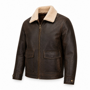 Chaqueta de Cuero Personalizada para Hombre, Estilo Vintage, Chaqueta de Motociclista, Impermeable, con Cierre Frontal, Color Sólido, OEM - Product Image 4