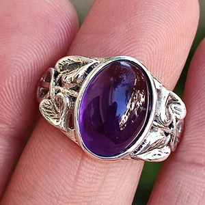 Amethyst <b>Ring</b> Handmade Sterling Silver Bezel Setting Natural Purple Oval Gemstone <b>Boho</b> Jewelry February Birthstone - Product Image 3