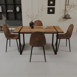 59 \ "moderno tavolo da pranzo MDF legno naturale nero rettangolare Base in metallo sedia scamosciata 4 pezzi medievale in legno Set ristoranti - Product Image 2