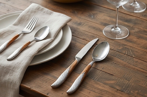 Couverts élégants en acier inoxydable avec manches en bois, parfaits pour les mariages, le service de repas, les hôtels, la cuisine et l'usage domestique. - Product Image 3