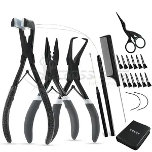 Cabelo extensões aplicação ferramentas kit Hair Cutting Scissors Set, queratina bond removedor, Clips & Hair Thinning Razor