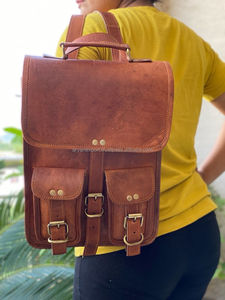 Sac à dos en cuir de chèvre marron pour femmes, sacoche deux-en-1, 10x13 pouces, Vintage, collection - Product Image 3