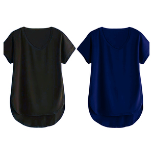 Camiseta de Cuello en V para Mujer, Manga Corta, Algodón y Fibra de Bambú, Color Sólido, Informal, para Uso Diario - Product Image 5