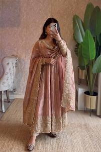 Wedding Premium Elegance Soft silk Anarkali Gown Dupatta Set Fully Stitched Indian Ethnic Outfit Lehenga 3 Pcs Set - Product Image 1