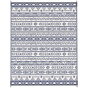 Tappeto da esterno reversibile impermeabile blu e bianco con motivo geometrico, 2,4 x 3 metri, con borsa per il trasporto - Product Image 1