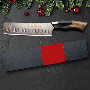 Cuchillo de chef de acero de Damasco con filo serrado, mango de madera y espiga completa para uso culinario - Product Image 6