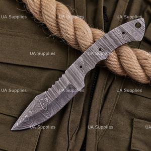 Hojas de cuchillo en bruto de acero de Damasco, de filo recto y punta caída, para caza, con espiga completa, forjadas a mano, OEM, DIY, al por mayor - Product Image 4