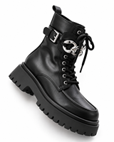 Bottes de combat classiques noires à bout rond, talon épais, fermeture éclair, en cuir véritable, antidérapantes, pour l'été et toutes les saisons, avec boucle décorative